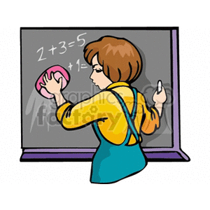 Cartoon student writing on a blackboard 