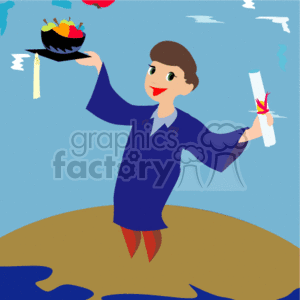 A Happy Graduate Standing on the World Holding apples in his Cap