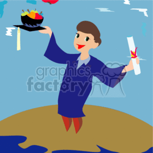   A Happy Graduate Standing on the World Holding apples in his Cap 