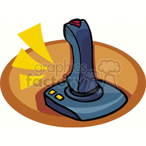 A clipart image of a gaming joystick with yellow triangular symbols indicating action or movement.