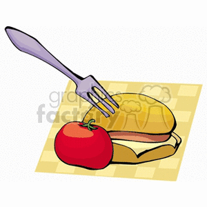 Illustration of Sandwich with Fork and Tomato