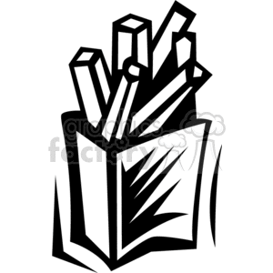 Black and white clipart of a box of French fries.