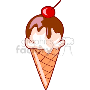 Ice Cream Cone with Chocolate and Cherry