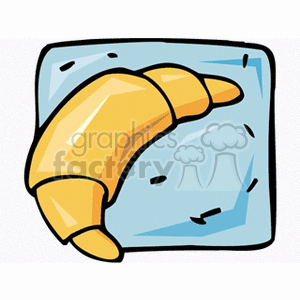 Clipart image of a golden croissant on a light blue background.