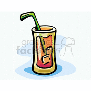 Clipart image of a cocktail drink in a glass with ice cubes and a straw.