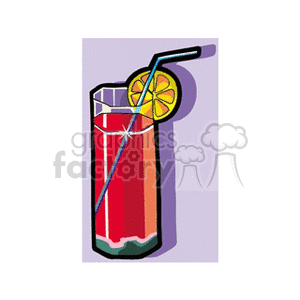 Clipart image of a cocktail drink in a tall glass with a straw and a lemon slice garnish.