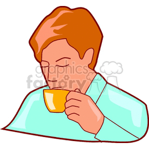 Clipart of a person drinking from a cup, representing a hot beverage such as coffee or tea.