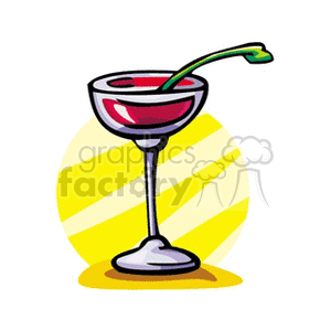 A colorful clipart image of a cocktail in a classic margarita glass with a garnish against a bright background.