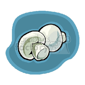 Clipart image of two white mushrooms on a blue background.