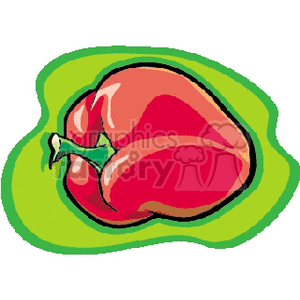 A vibrant clipart illustration of a red bell pepper with a green background.