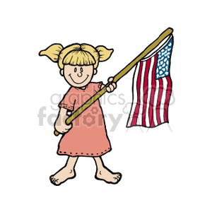 Cartoon Girl with American Flag Celebrating Independence Day