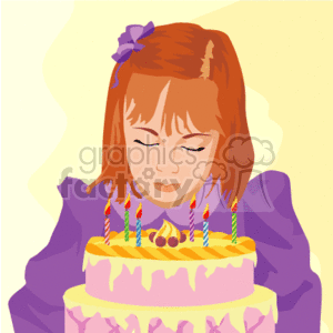 Girl Making a Wish on Birthday Cake