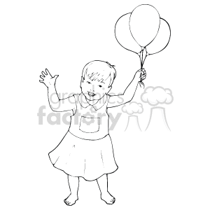 The clipart image features a happy baby or young child holding balloons, seemingly celebrating. The child is depicted in a joyful pose, waving one hand and holding balloons with the other.