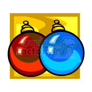 The image is a clipart of two round Christmas ornaments, one red and one blue, typically used as decorations during the holiday season.
