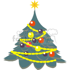   Christmas Tree Decorated with Colorful Bulb Ornaments and a Star on the Top 