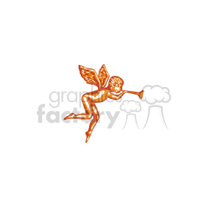   The clipart image depicts a golden figure of a flying cupid or cherub with wings, poised to play a trumpet or horn. This icon is affiliated with love and is often associated with Valentine