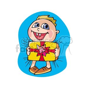 Cheerful Child Holding Christmas Gift