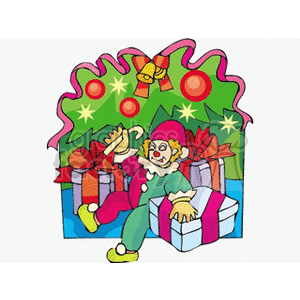 Festive Clown with Christmas Gifts and Tree