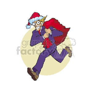 Festive Cartoon Santa Claus Running with Sack