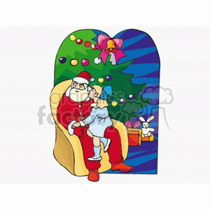 Santa Claus with Child and Christmas Tree