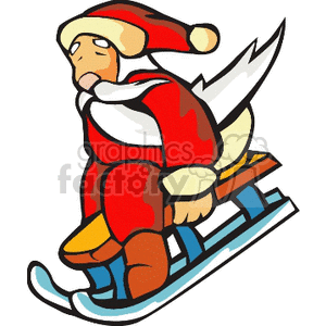 A clipart image of Santa Claus sledding down a hill, wearing his traditional red outfit and hat.