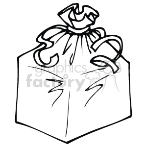 The clipart image displays a wrapped Christmas gift or present. The gift is depicted in a simple black and white line art style, with a ribbon on top and the wrapping imitating a tied-up package.