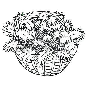 The clipart image depicts a woven basket containing various holiday-themed items such as pinecones and what appear to be pine branches or foliage, possibly indicating a Christmas or winter holiday arrangement.