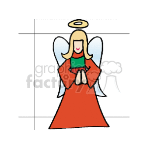   The image depicts a simple cartoon-style clipart of an angel. The angel appears to be praying, with hands clasped together in front of her. She