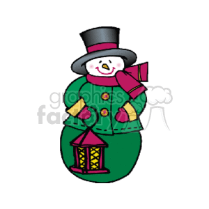 Happy Snowman Holding a Lantern