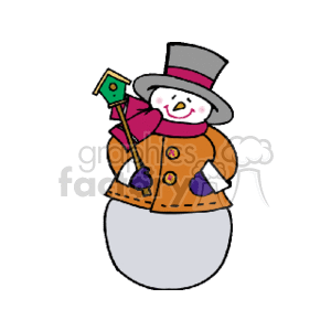 Festive Snowman with Top Hat and Birdhouse