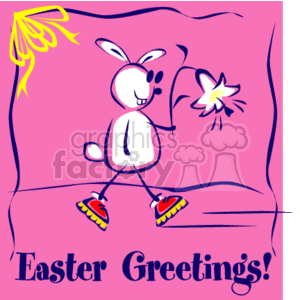 Greting Card with a Happy Bunny holding a White Easter Lilly