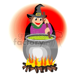 Halloween Witch Brewing a Cauldron