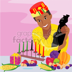 Kwanzaa Celebration with Person, Kinara, and Gifts