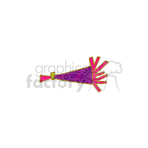 The clipart image depicts a purple and yellow party horn, a common noise maker used at celebrations such as New Year's Eve parties.