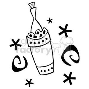 The clipart image features an ice bucket with a bottle of champagne inside it. There are decorative elements such as stars and swirling lines around the bucket, suggesting a celebratory theme. This kind of image would be fitting for festivities, special occasions, and New Year's Eve celebrations.