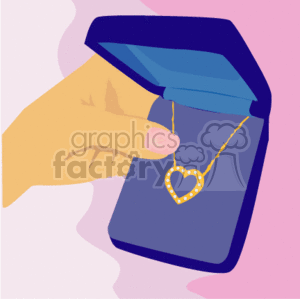 A Diamond and Gold Heart Necklace in a Blue Velvet Box