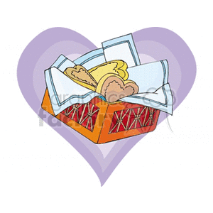 A clipart image featuring a heart-shaped background with a decorative box filled with heart-shaped cookies.