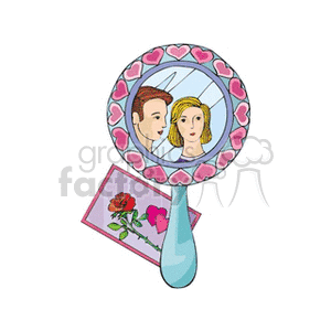 Romantic with Heart Mirror and Rose Card