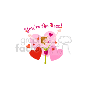 The clipart image features a joyous cartoon figure amidst an arrangement of pink and red hearts of varying sizes. Above the figure, the phrase you're the best! is written in a playful, pink cursive font, accentuating the celebratory and affectionate theme of the image, which is reminiscent of Valentine's Day and expressions of love and appreciation.