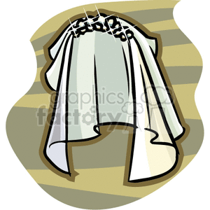 Clipart image of a bridal headpiece featuring a white veil with floral decorations.