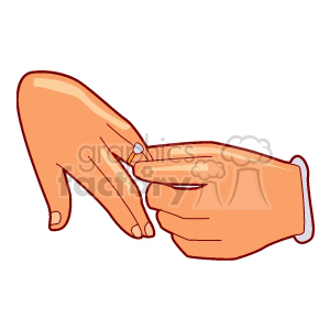 Clipart image of one hand placing a ring on another hand, symbolizing engagement or marriage.