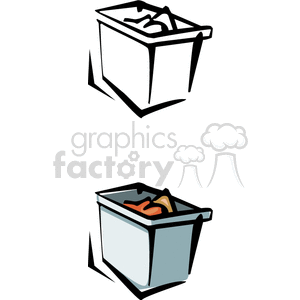 Clipart image of two laundry baskets with clothes, depicted in a simple and stylized design.