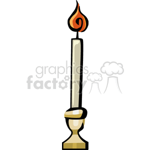 A clipart image of a single candle with a flame, held in a candle holder.