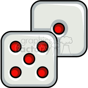 Clipart image of two white dice with red dots, commonly used in household games.