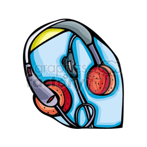 Colorful clipart of wired headphones with an adjustable headband.