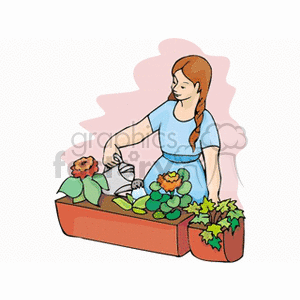 Girl Gardener Watering Flowers