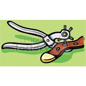 Clipart image of a leather belt being punched with a hole punch tool.