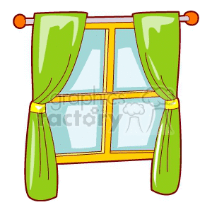 Window with Green Curtains