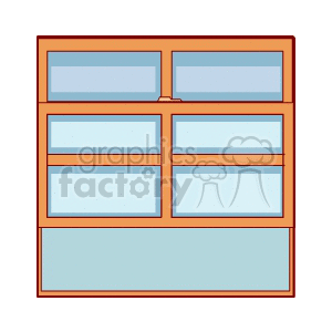 Clipart image of a multi-pane wooden window with blue glass panels, with the bottom half slid up so its partially open