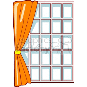 Illustration of a Window with an Orange Curtain